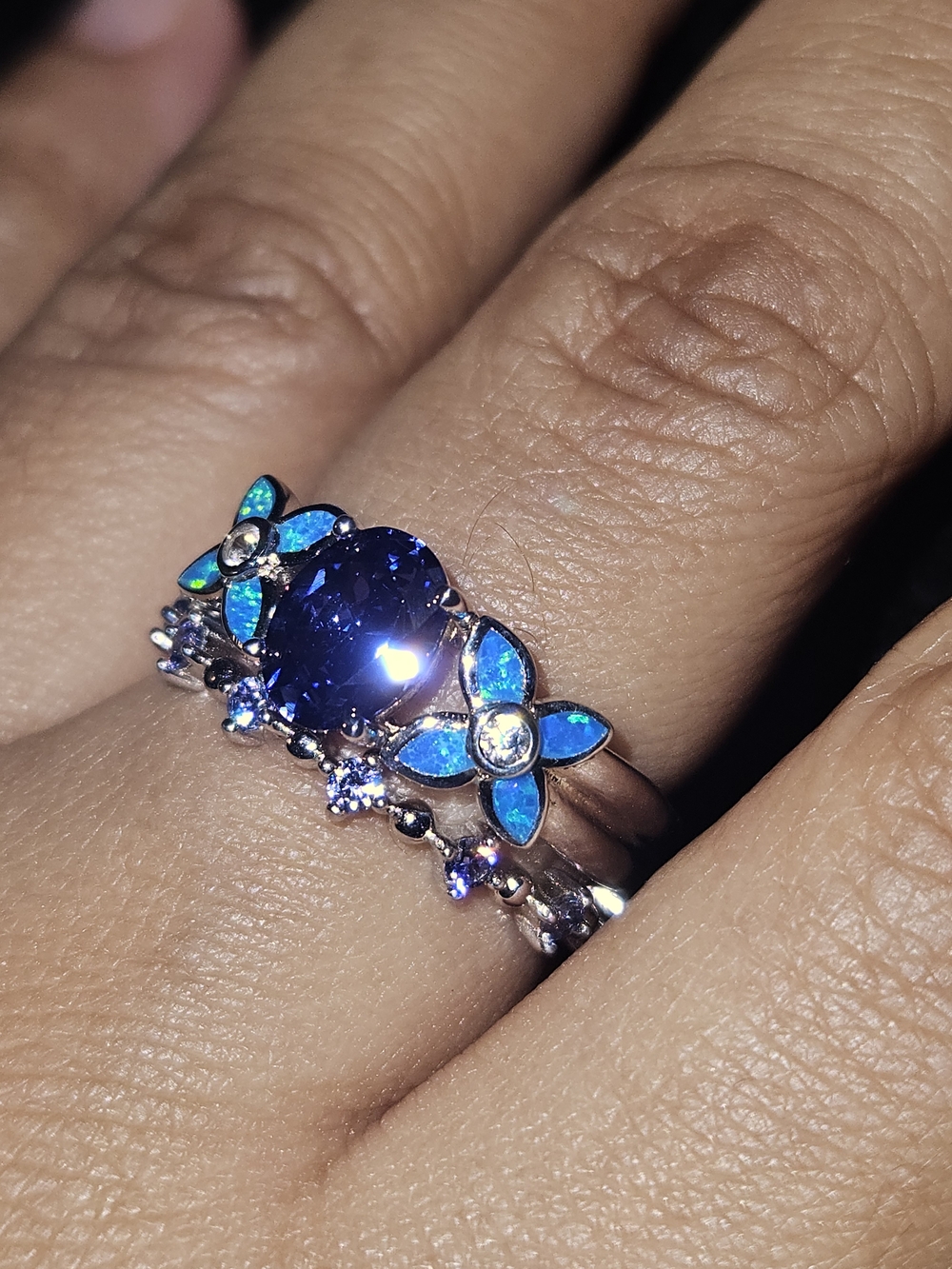 925S Iollite And Blue Lab Crushed Opal Floral Ring